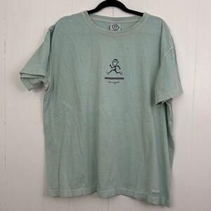 Life is Good Womens XL Sage Green Running Jake Graphic T-Shirt Cotton Tee